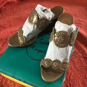 BRAND NEW Jack Rogers Gold Metallic Wedge Sandals